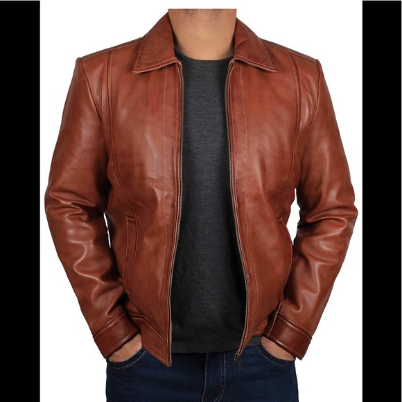 👻 Real leather man brown jacket NWT - Picture 2 of 6